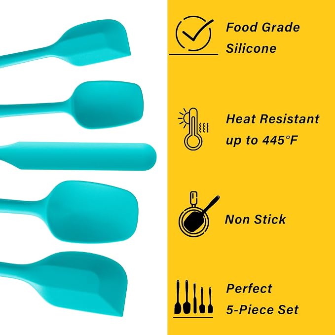 Silicone Spatula Set,5 Piece Food Grade Rubber Spatulas,Mint Green | Spatulas Silicone Heat Resistant for Baking,Cooking,and Mixing High Heat Resistant Non Stick Dishwasher Safe BPA-Free - Image 3