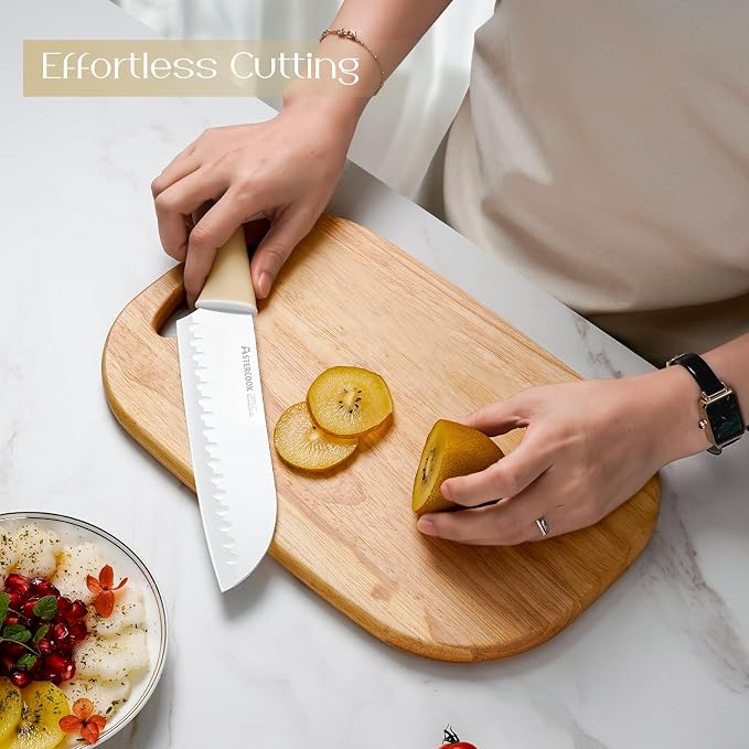 Astercook Kitchen Knife Set with Block and Sharpener 15 Piece Knives Set German High Carbon Stainless Steel Knives Sharp Blade Dishwasher Safe Deba Knives with Ergonomic Handle - Image 7