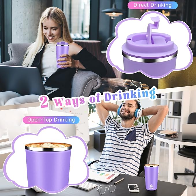 17oz Insulated Travel Coffee Mug with Flip Lid – Leakproof Stainless Steel Insulated Coffee Tumblers, Reusable Coffee Cup for Hot & Cold Drinks, Perfect for Camping & On-the-Go - Image 8