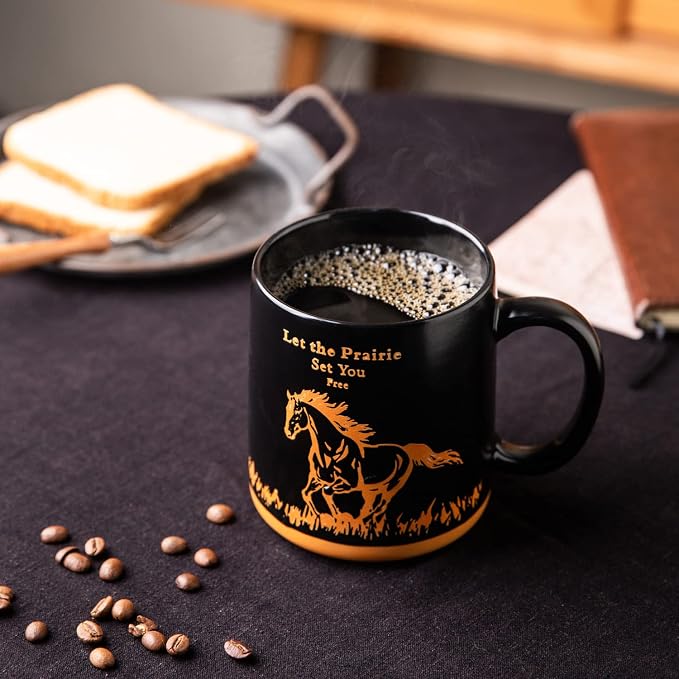 AmorArc 18oz Large Coffee Mugs Set of 6, Ceramic Coffee Mugs with Animal Wildlife Textured Patterns for Tea Latte Cocoa. Easy to Hold&Clean, Dishwasher&Microwave Safe, Matt Black - Image 5