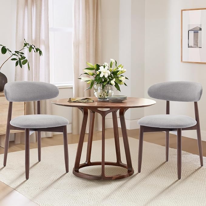 COLAMY Wooden Dining Chairs Set of 2, Modern Fabric Upholstered Dining Room Chair, Farmhouse Kitchen Chairs with Foot Pegs, Light Grey by COLAMYHOME