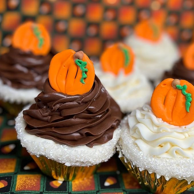 Pumpkin Cupcake Topper 12pc Candy Edible Icing Thanksgiving Fall Halloween Cupcake Toppers (Choose Styles Below) - Image 4