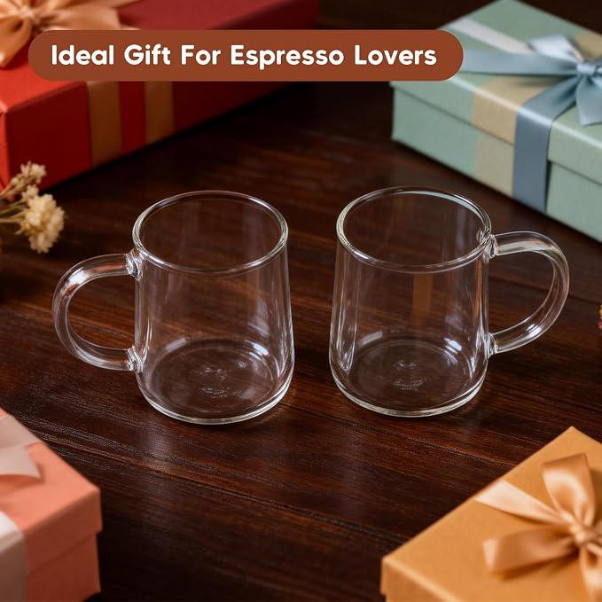 Glass Espresso Cups Set of 2, 3 oz Clear Espresso Shots Cup with Handle, Mini Coffee Cups Glasses Mugs, Demitasse Cups, Cappuccino Cup, Suit for Espresso Machine, Microwave Dishwasher Safe - Image 6