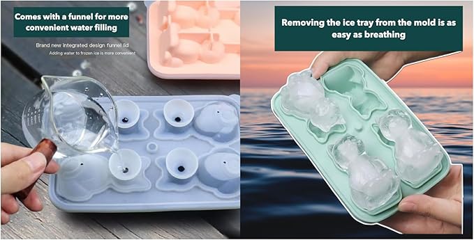 3D Cat Silicone Ice Cube Mold with Funnel - Whiskey & Cocktail Ice Trays for Bourbon, Brandy, Fast Freeze BPA-Free, Easy Release Novelty Gift for Men (blue)
