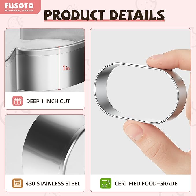 6PCS Ellipse Cookie Cutters Set, Stainless Steel Kitchen Baking Supplies, for Biscuit, Homemade Cookies, Cake Decorating, Geometric Cookie Cutter, (1.5", 2", 2.5", 3", 3.5", 4"), Ellipse