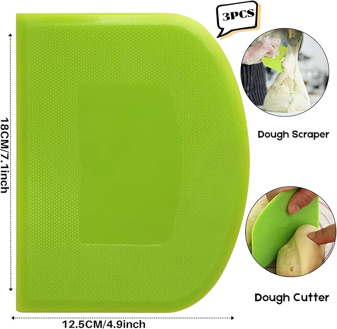 SURDOCA Dough Scraper Bench Scraper - 3P 7.1x4.9" Plastic Flexible Bowl Scraper, Sharp Edge & Angles Cake Scraper. Non-Slip Bakeware Decorating Tools Sculpting & Modeling Tools - Blue+Green+Blue