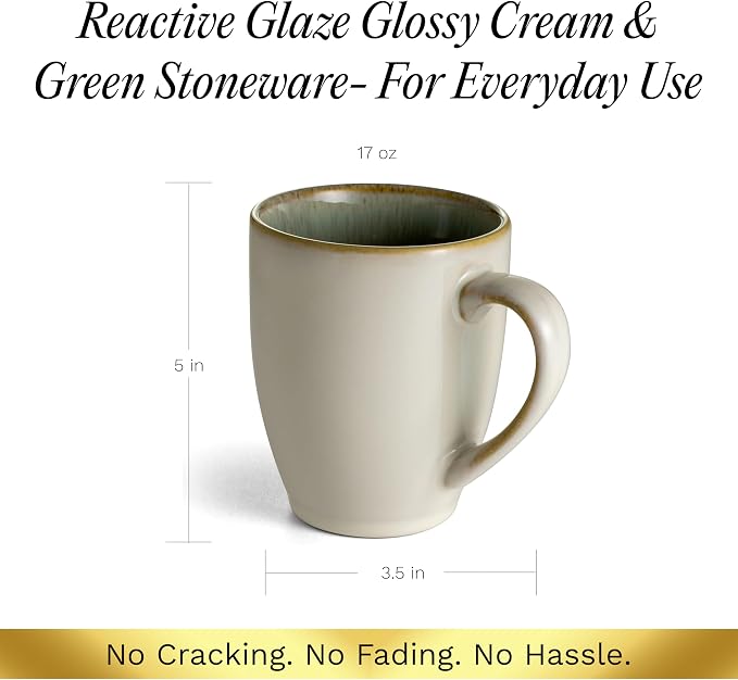 SANGO Resona Moss Stoneware Heat Resistant Coffee Mugs, Microwave and Oven Safe, 12 oz, White, 4 Count - Image 5