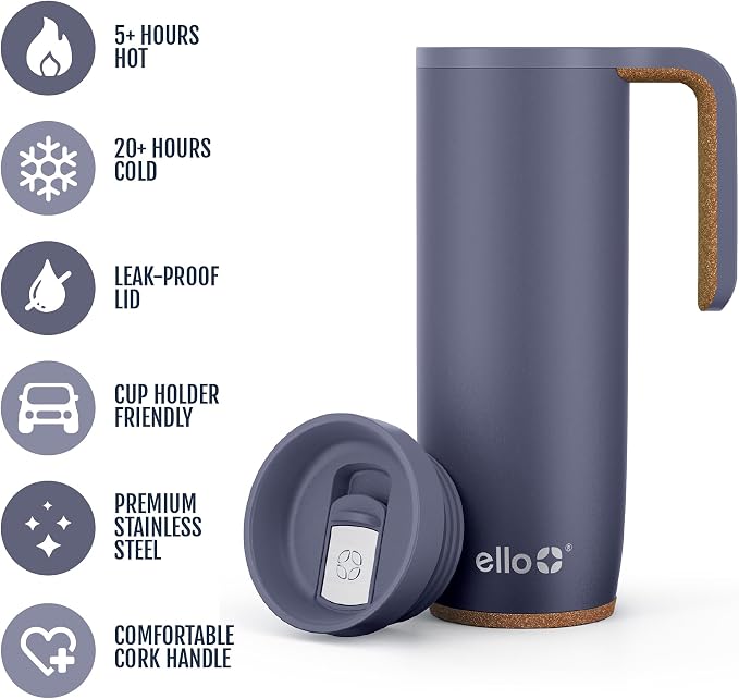Ello Magnet 18oz Vacuum Insulated Stainless Steel Travel Mug with Side Handle and Leak-Proof Slider Lid and Built-in Coaster, Keeps Hot for 5 Hours, Perfect for Coffee or Tea, BPA-Free - Image 3