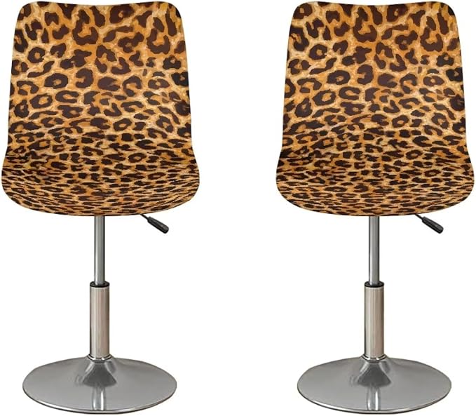 Leopard Brown Barstools Covers with Backs,2 Pack Durable Barstool Covers Bar Stool Covers,Washable Elastic Stool Cushion Cover Swivel Barstool Covers Slipcovers for Low Short Back by Sellikakes
