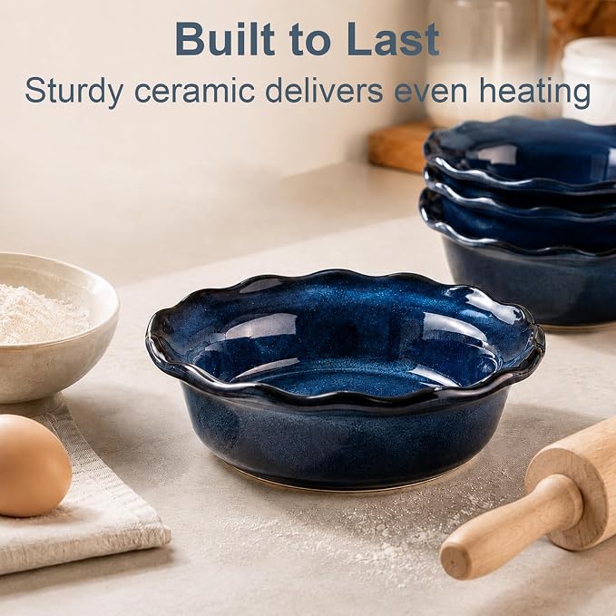 ONEMORE 6 Inch Ceramic Mini Pie Pans Set of 4, Deep Dish Pie Plates with Fluted Edges, Blue Gradient Small Baking Dishes for Pot Pies, Quiche, Tarts and Individual Desserts, Oven Safe - Image 5
