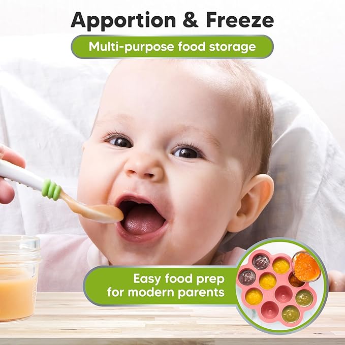 KeaBabies Silicone Food Freezer Trays with Lid, 2oz x 10 Pods Baby Food Storage Containers, Easy Puree Meal Prep, Breast Milk Silicone Freezer Molds, Dishwasher,Microwave Safe,BPA-Free(Blossom)