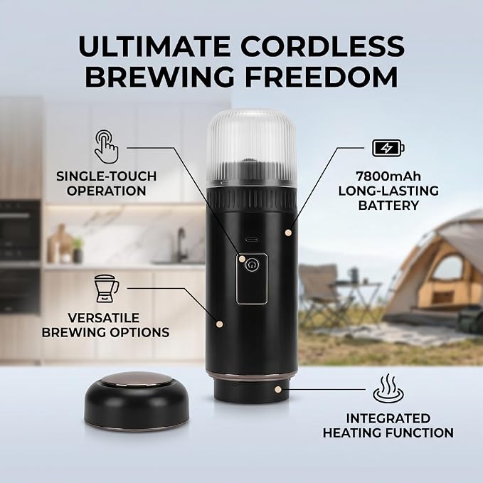 Portable Coffee Machine, 7800mAh Self Heating Maker | with Single Touch Operation, 200ML for Travel Camping Office - Image 4