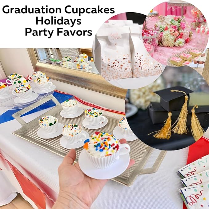 Evelots Baking Cupcake Molds - Silicone Teacup Set - 24 Pc Set - Oven-Safe - Nonstick - Muffin Cups for Bridal/Baby Shower, Birthday/Tea Party - 12 Cups & 12 Saucers - BPA Free