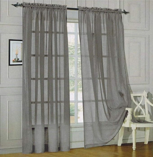 2 Piece Solid Elegant Sheer Curtains Fully Stitched Panels Window Treatment Drape (54" X 84", Gray) by Decotex