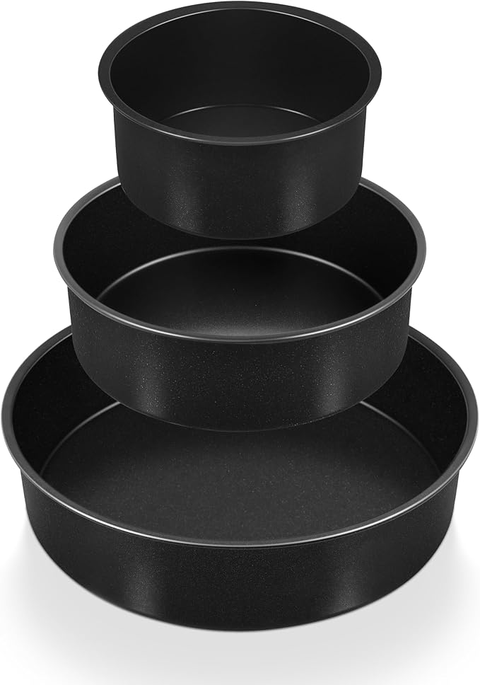 P&P CHEF 4/6 / 8 Inch Cake Pan Set of 3, Non-Stick Round Cake Pans | Round Cake Tins for Tier Smash Cakes, Baking Pans Set & Essential Bakeware, Stainless Steel Core & Leak-Proof by PPCHEF