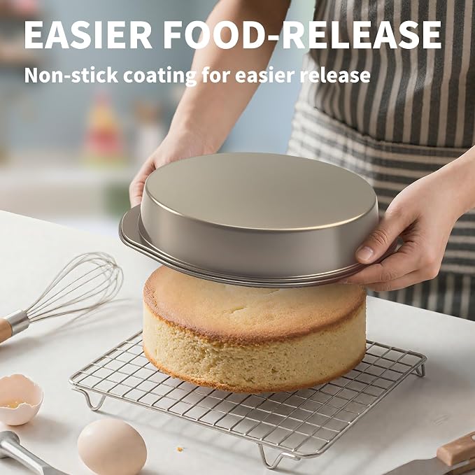 8 Inch Cake Pans, 3PCS Nonstick Round Baking Pans with 50PCS Parchment Papers, Durable Birthday Circle Cake Baking Pan with Handle for Multi-Layer Cakes, Dishwasher Safe (Gold, 8 inch) - Image 5