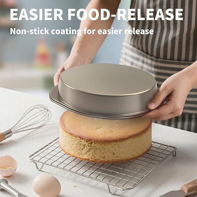 6 Inch Cake Pan, 3PCS Nonstick Round Cake Pans with 50 PCS Parchment Paper, Durable Birthday Circle Cake Baking Pan with Handle for Multi-Layer Cakes, Dishwasher Safe (Gold, 6") - Image 6