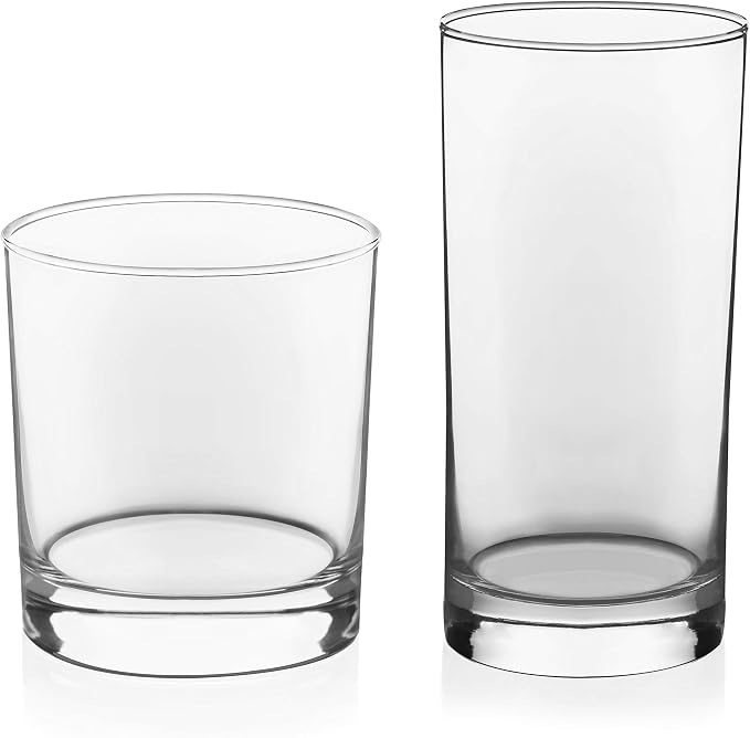 Province Tumbler & Rocks Drinking Glasses Set of 16, Tall Glass Cups | 15.2 oz and 11.1 oz Capacities for Water, Juice, Cocktails, and More with Lightweight Design and Dishwasher-Safe Cleanup - Image 4