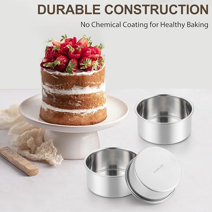 Homikit Mini Round Cake Pan Set of 3, 4 Inch Stainless Steel Small Baking Pans, Layer Smash Cake Tins for Birthday Baby Shower Wedding Party, Oven & Dishwasher Safe - Image 4