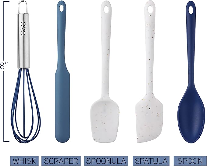 Cook With Color Kitchen Utensil Set - Silicone Kitchen Tools, Whisk, Tong, Spatula, Spoonula and Spoon, Navy Collection
