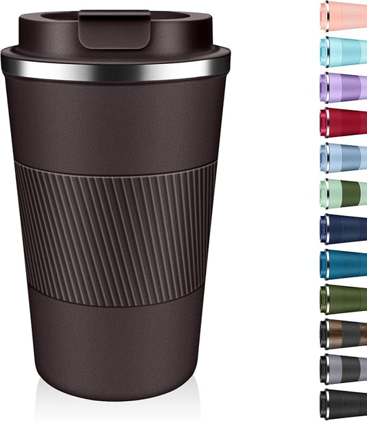 Insulated Coffee Tumbler 12 oz, Stainless Steel Coffee Mug with Lids, Travel Coffee Mug Leak Proof, Double Wall Vacuum Insulated Reusable Coffee Cup, Keep Drinks Hot and Cold, Dark Chocolate, 12 Ounce by Unknown