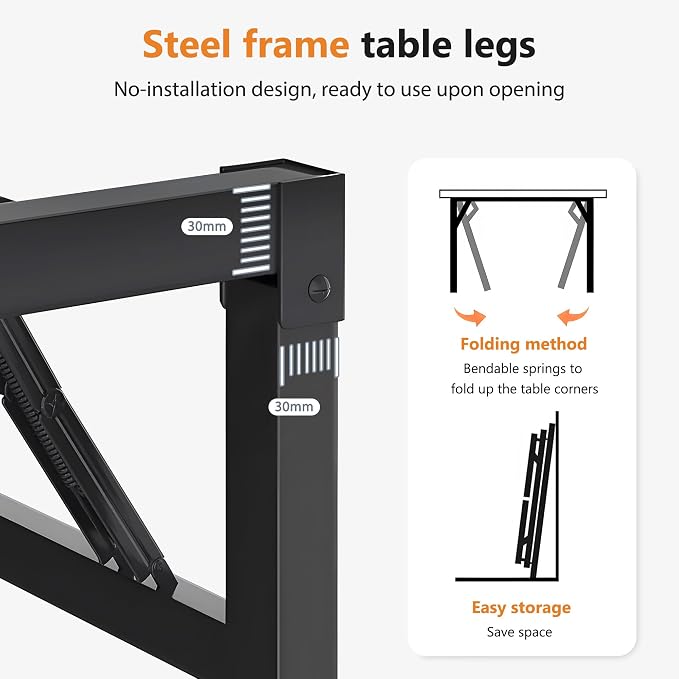 DlandHome 39.4 Inch Small Folding Computer Desk for Home Office, Teak Black | Foldable Writing Table for Small Spaces Bedroom, No Assembly Required, Wood Top Metal Frame, Collapsible Compact Easy Storage - Image 6