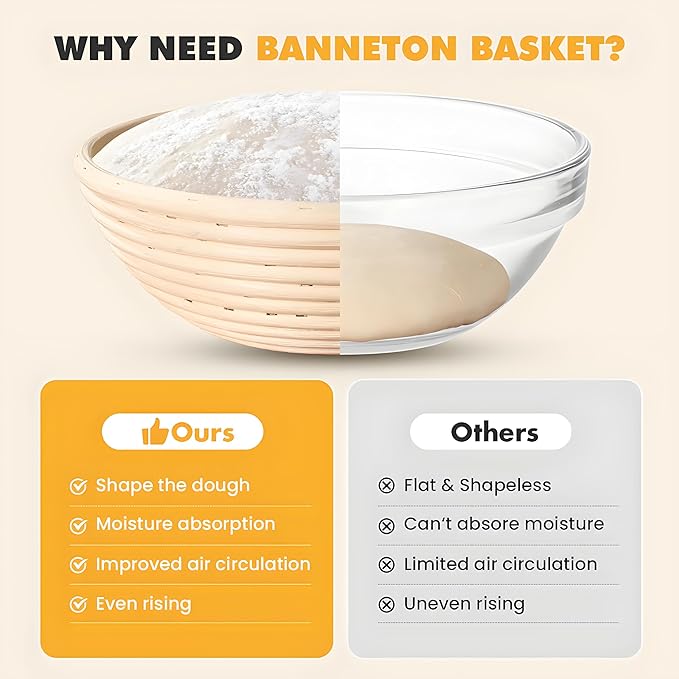 Sourdough Bread Baking Supplies, Sourdough Starter Kit, 9 Inch Round Banneton Basket Set, Sourdough Tools Kit for Beginner and Professional Bakers, Bread Making Tools for Baking