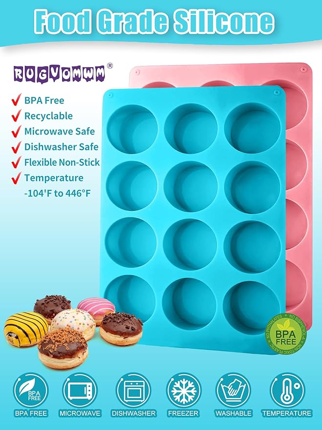 2 PCS Round Chocolate Cookie Molds, 12-Cavity Cylinder Silicone Mold, Perfect for Chocolate Covered Oreos, Cake, Candy, Pudding, Mini Cakes Jelly Baking -Blue&Pink