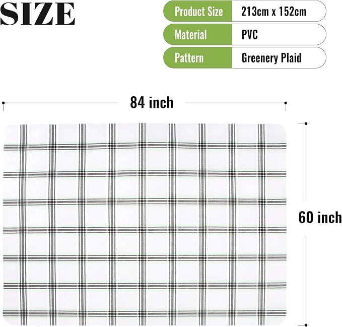 FIFTY FEET 84 * 60 Inch Rectangle Tablecloth, Vinyl Tablecloth with Flannel Backing for Rectangle Tables Waterproof, Spill Proof Plastic Picnic Table Cover for Dining/Camping/Indoor/Outdoor(Plaid-C) - Image 5