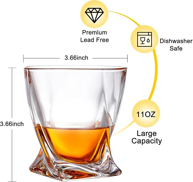 Whiskey Rocks Glass, Set of 4 (2 Crystal Bourbon Glasses, 2 Round Big Ice Ball Molds) In Gift Box - 11 Oz Old Fashioned Glasses for Scotch Cocktail Rum Cognac Vodka Liquor, Unique Gifts for Men - Image 2