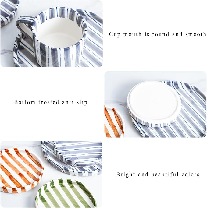 Espresso Cups Ceramic Coffee Mug Series European Striped Dot Coffee Cup And Saucer Mug Cake Plate Afternoon Tea Set Tea Cup And Saucer,B - Image 4