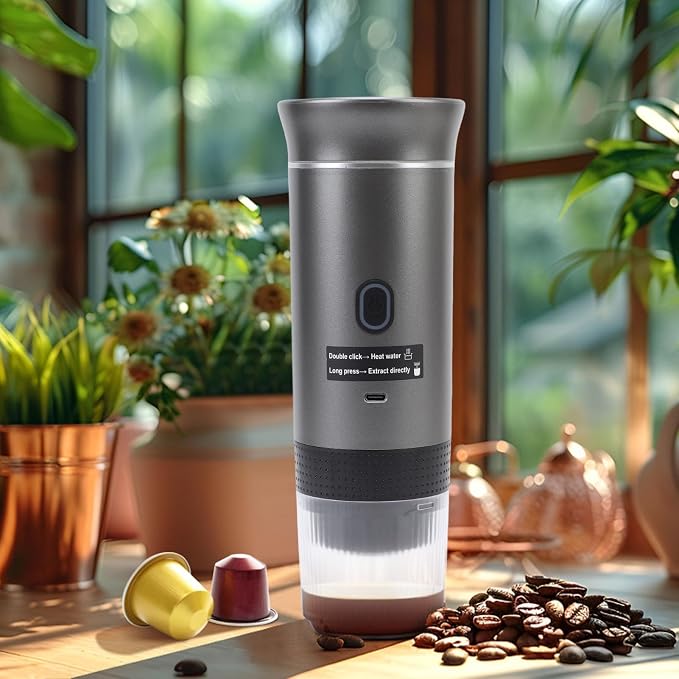 Zunate Portable Capsules Coffee Maker with 20 Bar Pump, 3 in 1 Automatic 72W Ground Coffee Machine for Travel Home Office with 120ML Cup, Gray (Gray) - Image 5