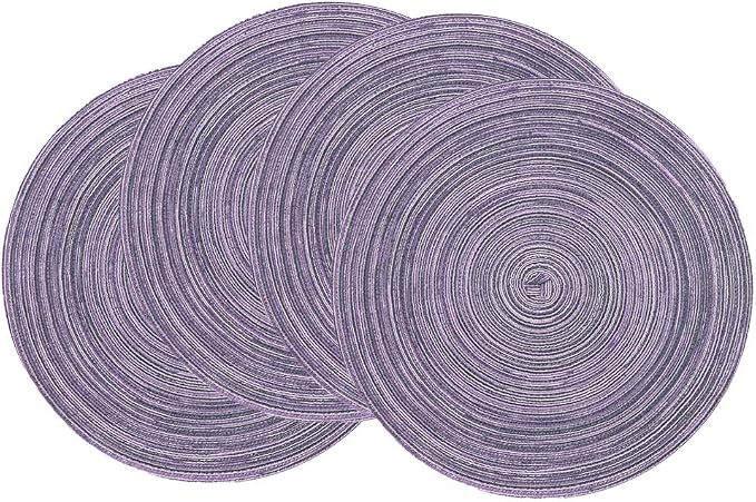 SHACOS Round Placemats Set of 4 Round Table Placemats Braided Cotton Place Mats 15 inch for Kitchen Dining Table Holiday Party (Light Purple, 4) by SHACOS