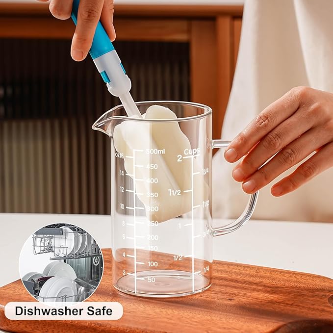 PARACITY 2 Cup Glass Measuring Cup, Liquid Measuring Cups with three Scale and V-Shaped Mouth, Glass Coffee Cups with Handle, Glass Beaker for Kitchen or Restaurant 500 ML