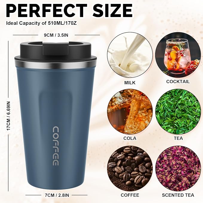 MOMSIV 17oz Travel Mug, Insulated Coffee Cup with Leakproof Lid, Vacuum Stainless Steel Double Walled Reusable Tumbler for Hot and Cold Water Coffee and Tea In Travel and Car | 6-Hour Heat Retention, 360°Leak proof, Vacuum Stainless Steel Double Walled... - Image 2