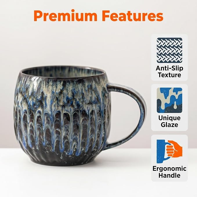 Large Ceramic Coffee Mug - 20oz Big Tea Cup, Flowing Blue | Large Tea Mug, Microwave Safe, Dishwasher Safe - Image 8