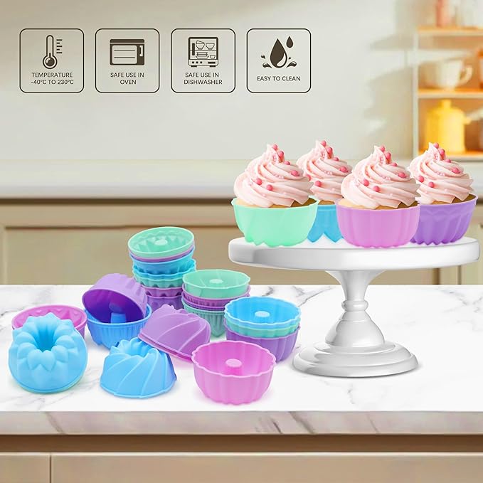 To Encounter 24-Pack Silicone Molds - Nonstick 3-Inch Silicone Donut Mold, Baking Cups, Donut Pan, Muffin, Jello, Bagel Pan - Oven, Microwave, Dishwasher Safe