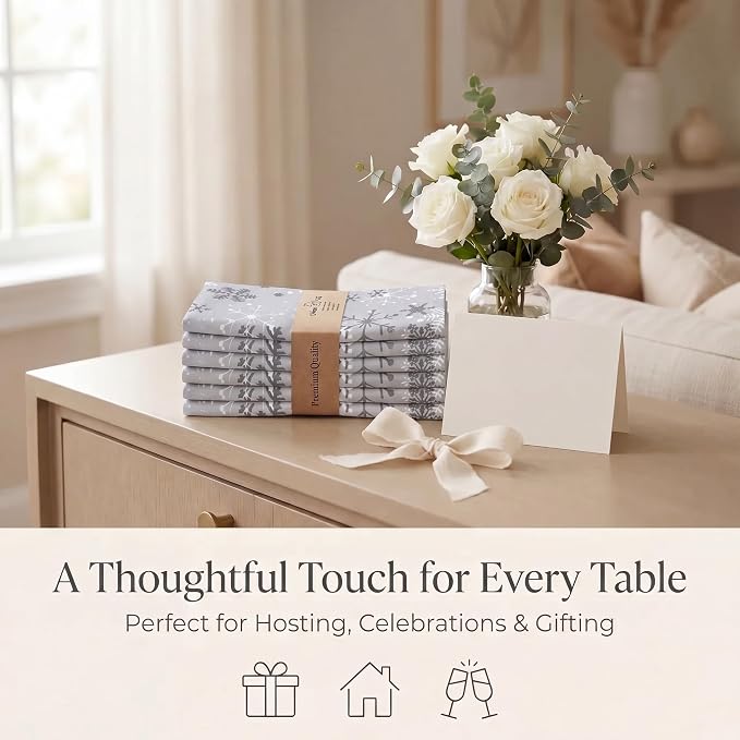Urban Villa Cloth Napkins Cotton 20x20 (Set of 12) Grey Snow Flake - Image 9
