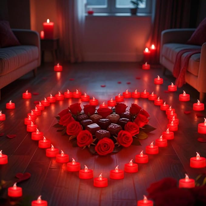 Tea Lights Battery Operated Candles LED Tea Lights Flameless Candles 200+ Hours Flickering Fake Tealights for Sweetest Day Wedding Home Decorations Party (Red Base, 12 Pack) - Image 6