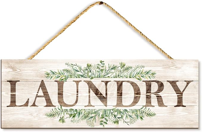 Laundry Sign Wall Decor, Laundry Wall Art with Plant Print, Rustic Farmhouse Wall Hanging Wooden Plaque for Home Decorative (Laundry), 4.7 x 13.7 inches by CreoateHomeDecoration