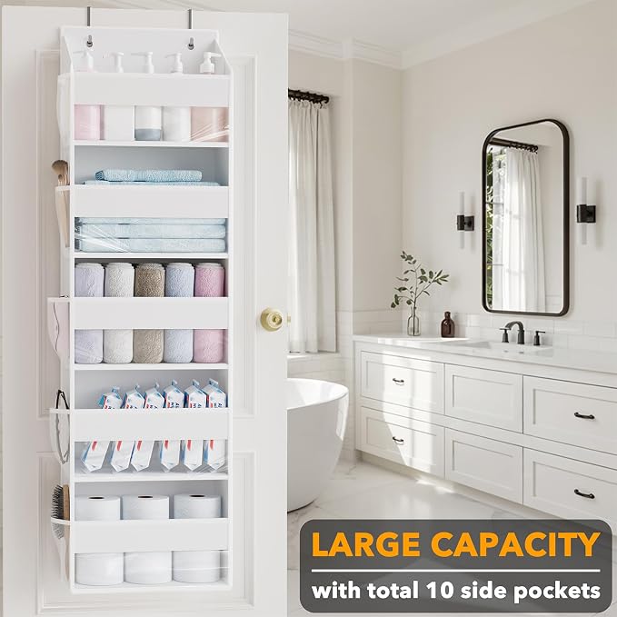 SpaceAid 2 Pack Over The Door Organizer with 5 Large Pockets and 10 Mesh Side Pockets, 5 Layers Door Organizer Hanging with Clear Window for Bedroom, Bathroom, Pantry and Nursery, White - Image 3
