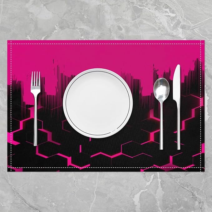 Feelyou Hot Pink Honeycomb Placemats Set of 4 18"x12" Hexagonal Table Place Mats, Decor Abstract Geometrical Placemat for Kitchen Dining Table Decor Indoor Outdoor Geometric - Image 2