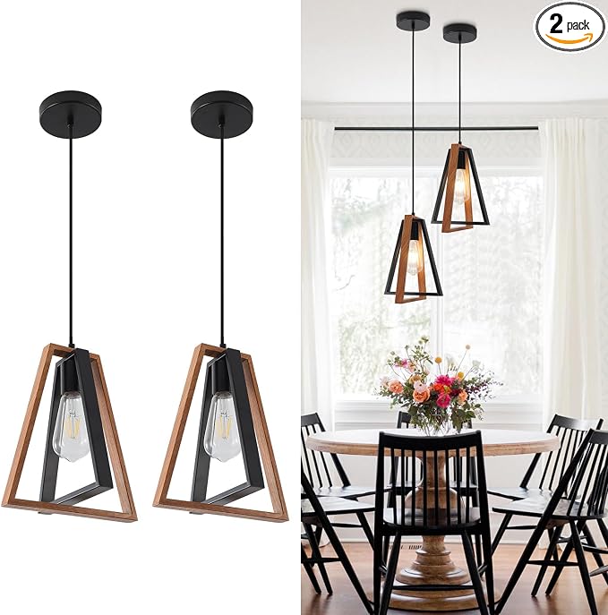 Modern Pendant Lighting Black Pendant Lights Kitchen Island 2 Pack Industrial Metal Pendant Light Fixtures Mid Century Hanging Lamp for Living Room Dining Room by FlyRose