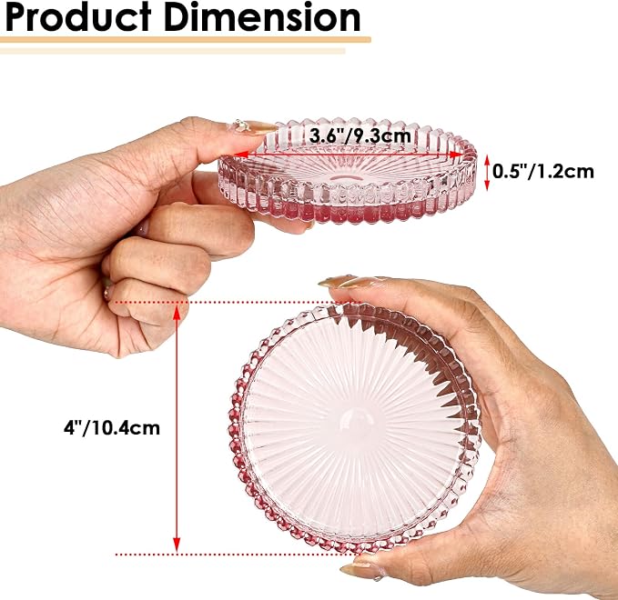 Modern Clear Coaster Set of 5- Glass Coasters for Drinks, Clear Pink | Crystal Coasters Round Cup Coaster Coffee Table Decor for Office, Kitchen, Bar, Dining Room, Living Room, Patio - Image 3