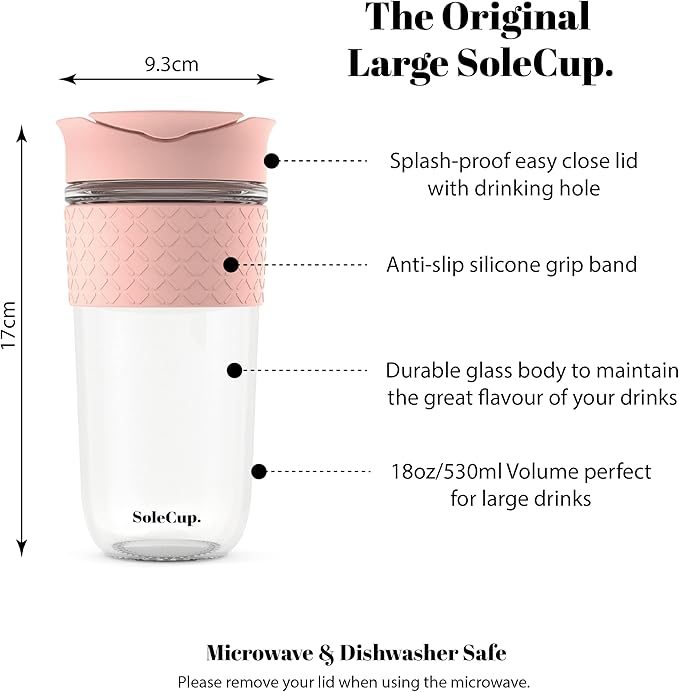 Large Travel Mug - Reusable Insulated Coffee Mug - 18oz/530ml BPA-Free Hot Drink Travel Mug with Lid & Silicone Band (Pink, 18oz)