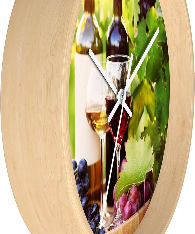 Mozingo ~ Wine Clock for Kitchen Bar Wall It's Wine O'clock Silent Time Gift Home Decor Made In USA, 10" (Hour Marks - None, Clock Frame Color - Natural Wood, Wine Theme #03) - Image 2