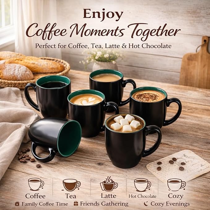 GBhome 16oz Coffee Mugs Set of 6, Large Ceramic Coffee Mugs for Man, Woman, Dad, Mom, Modern Coffee Mugs Set with handle for Tea/Latte/Cappuccino/Milk/Cocoa. Dishwasher&Microwave Safe,Green - Image 7