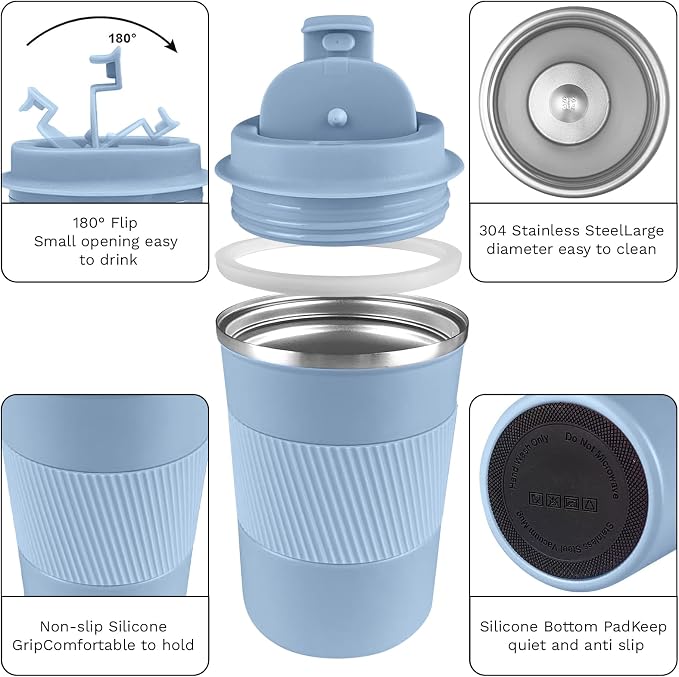 Insulated Travel Coffee Mug, Stainless Steel Coffee Cup with Leakproof Lid | Double-wall insulation keeps drinks hot or cold for hours, with a leakproof lid and portable stainless steel design - Image 3