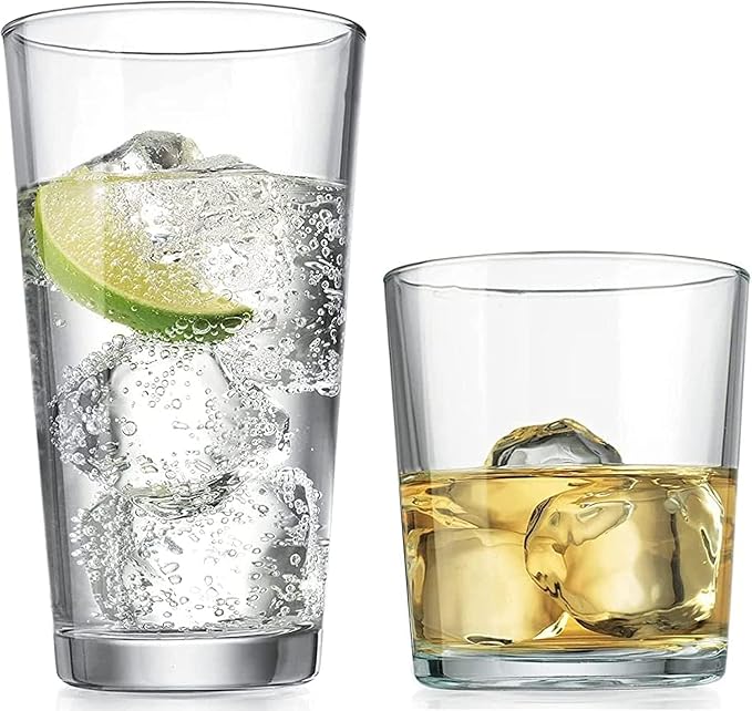 Glaver's Drinking Glasses Set of 12. Glassware set, 6 Highball Glass Cups, 6 Whiskey glasses. Classic Drinkware Set 17 oz Tall Glasses Set and 13 oz Rock Glasses. - Image 8