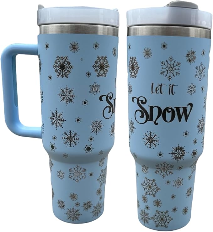 Tumbler, 40oz Tumbler, Western Tumbler, Engraved Cup with Handle, Cute Coffee Mug, 40oz Coffee Mug (Blue-Snowflake(B24))